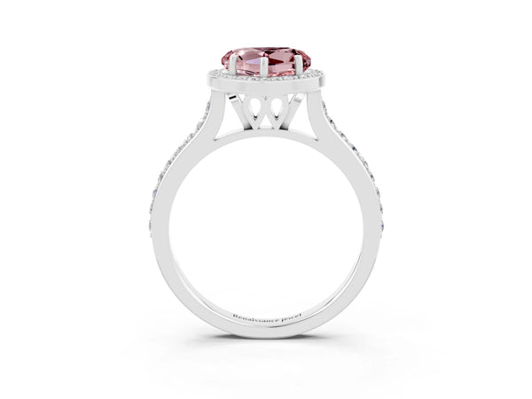Silver Heart Cut Halo Round Diamond Pavé Band with Four-Prong Setting