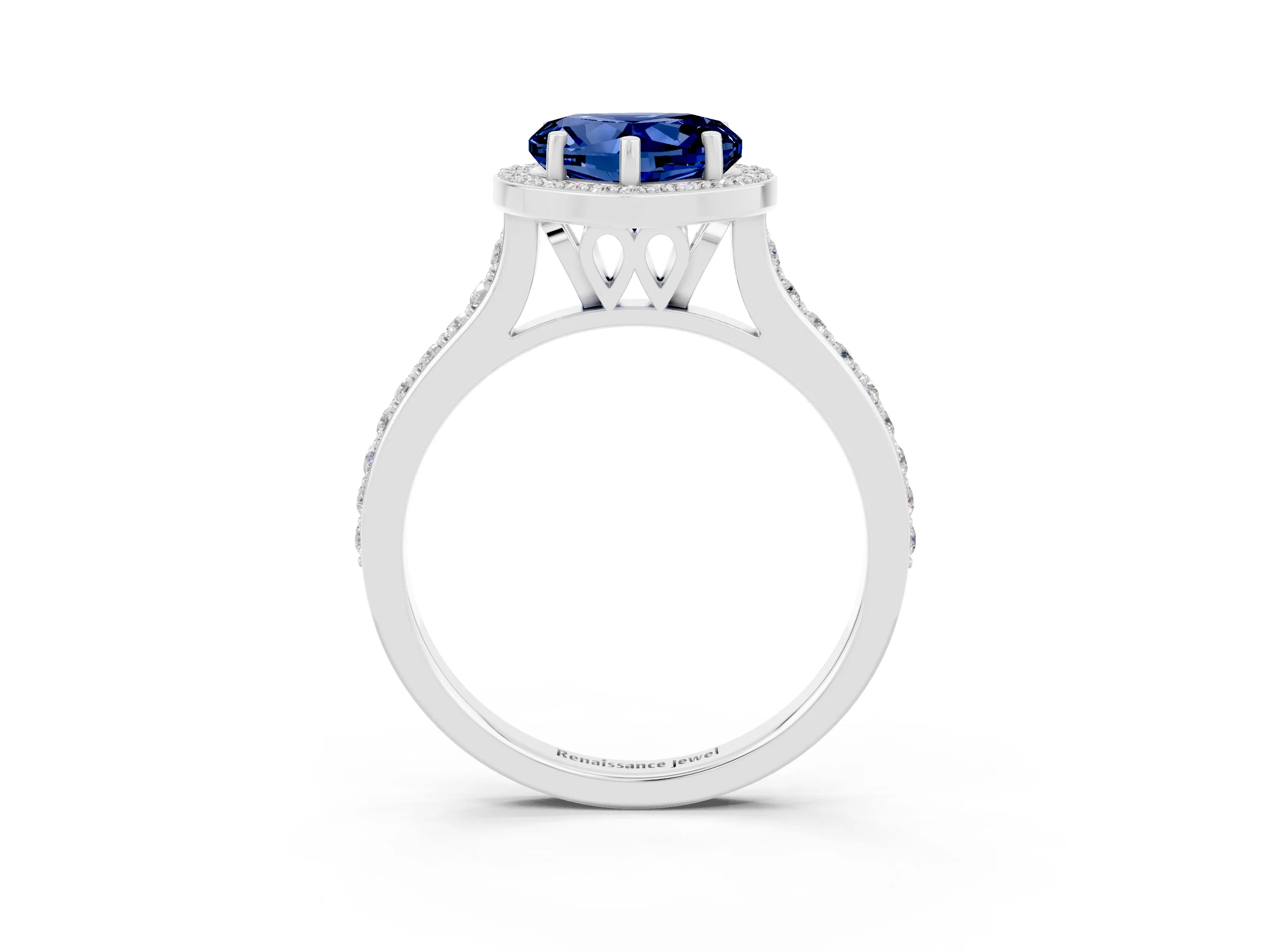White gold Heart Cut Halo Round Diamond Pavé Band with Four-Prong Setting_3
