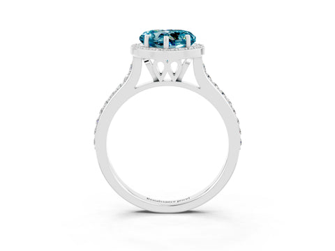 White gold Heart Cut Halo Round Diamond Pavé Band with Four-Prong Setting_3