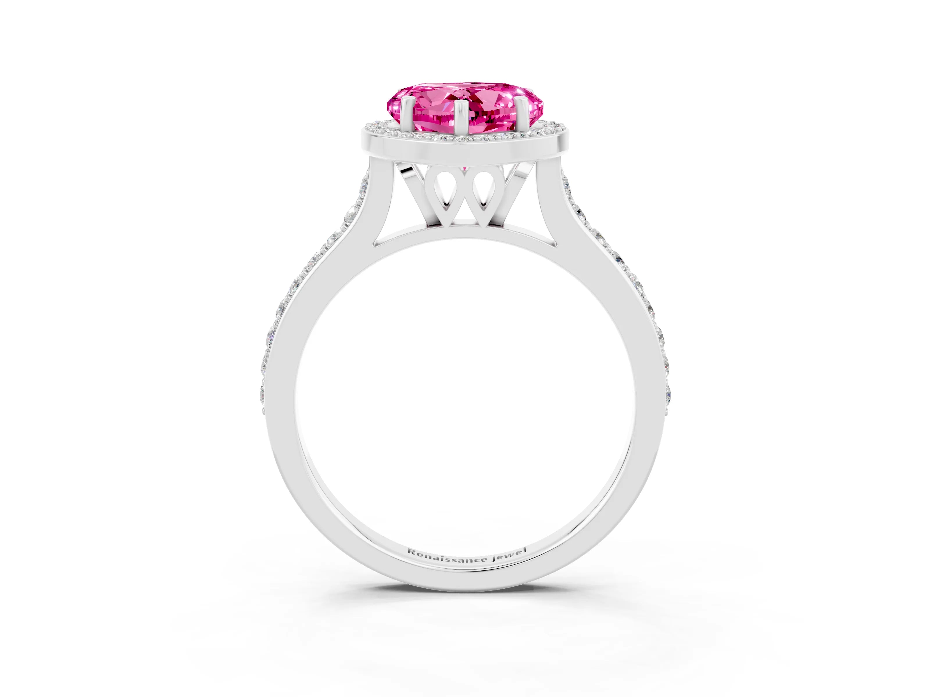 White gold Heart Cut Halo Round Diamond Pavé Band with Four-Prong Setting_3