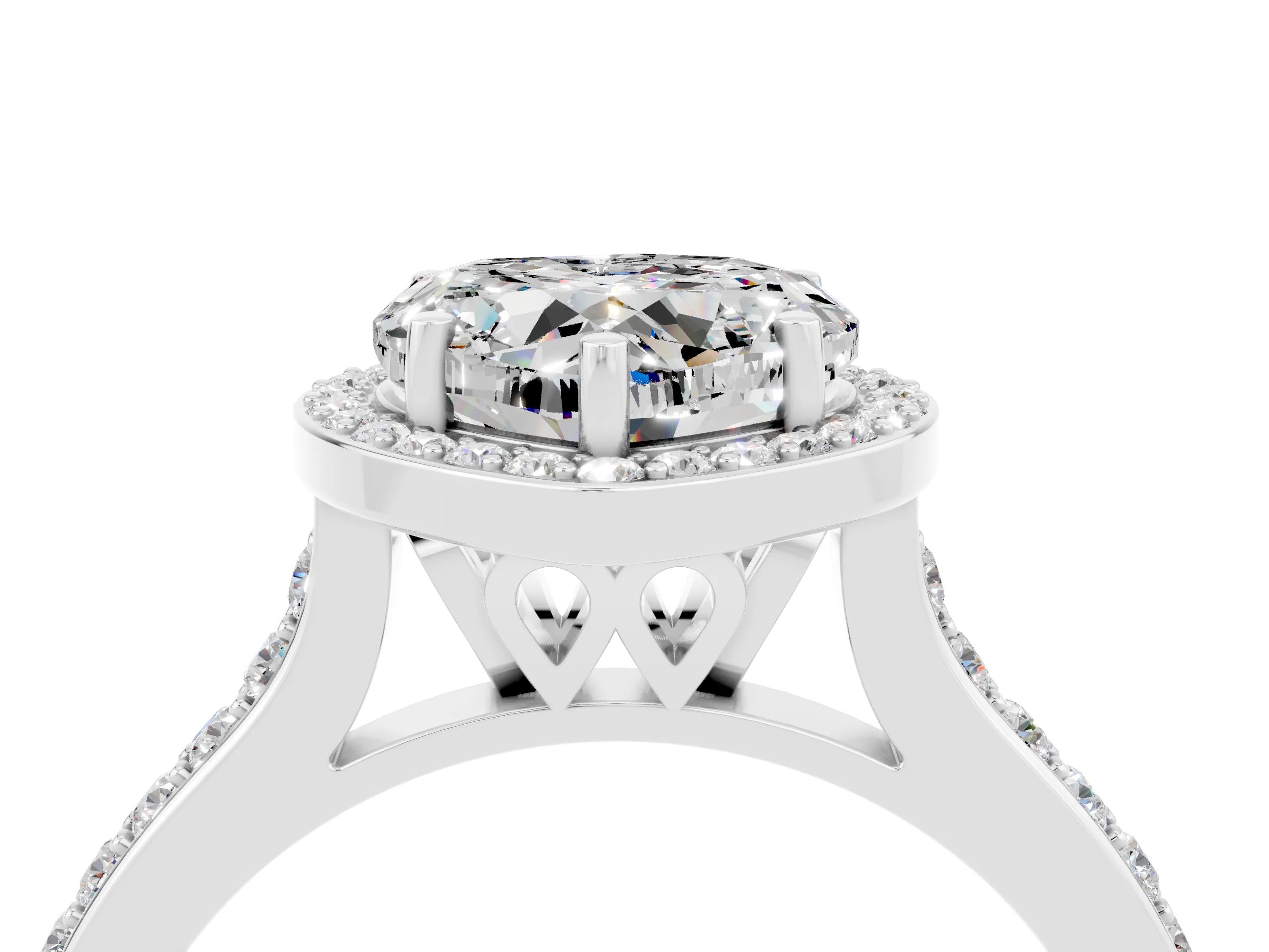 White gold Heart Cut Halo Round Diamond Pavé Band with Four-Prong Setting_4