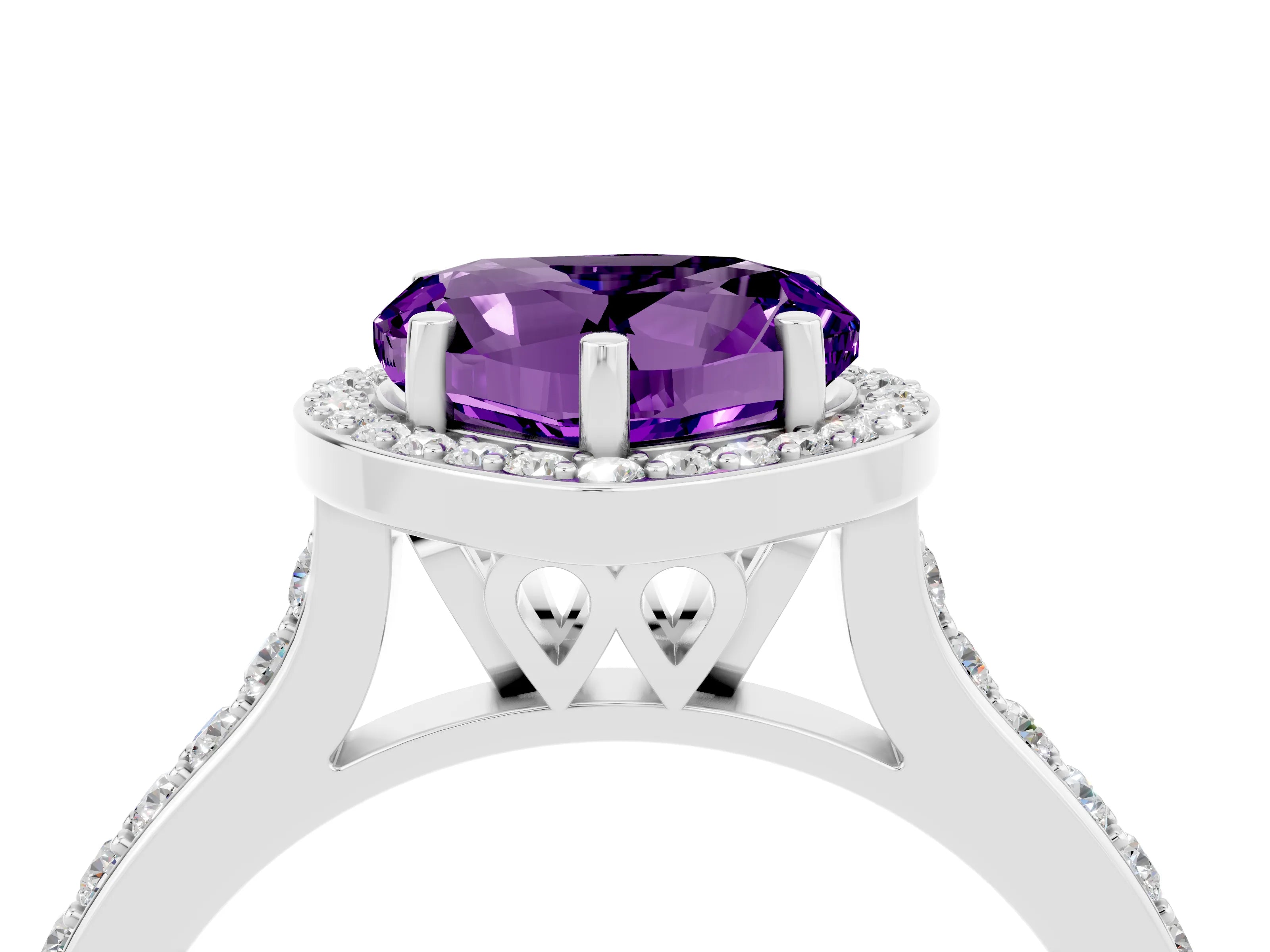 White gold Heart Cut Halo Round Diamond Pavé Band with Four-Prong Setting_4