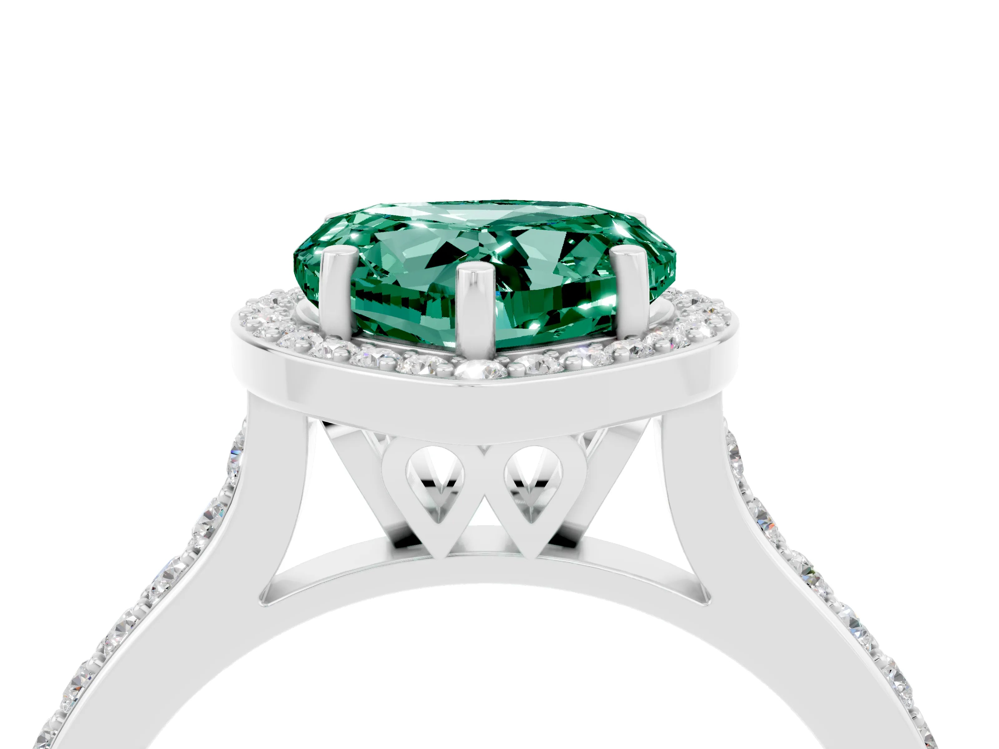 White gold Heart Cut Halo Round Diamond Pavé Band with Four-Prong Setting_4