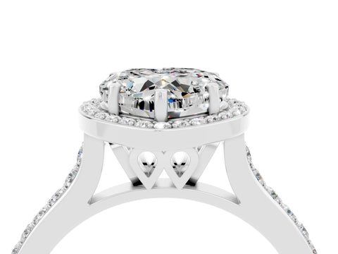 White gold Heart Cut Halo Round Diamond Pavé Band with Four-Prong Setting_4