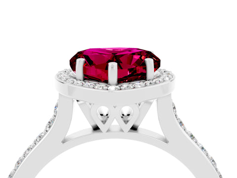 White gold Heart Cut Halo Round Diamond Pavé Band with Four-Prong Setting_4