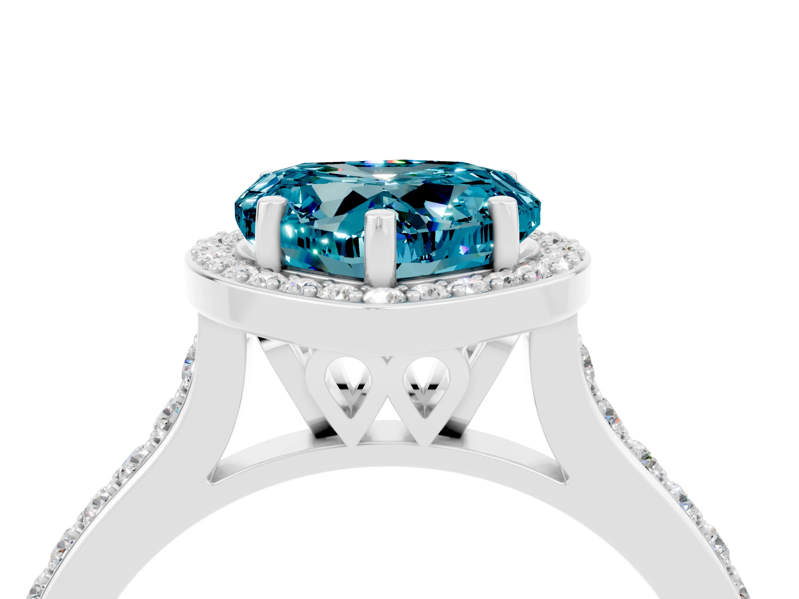 White gold Heart Cut Halo Round Diamond Pavé Band with Four-Prong Setting_4