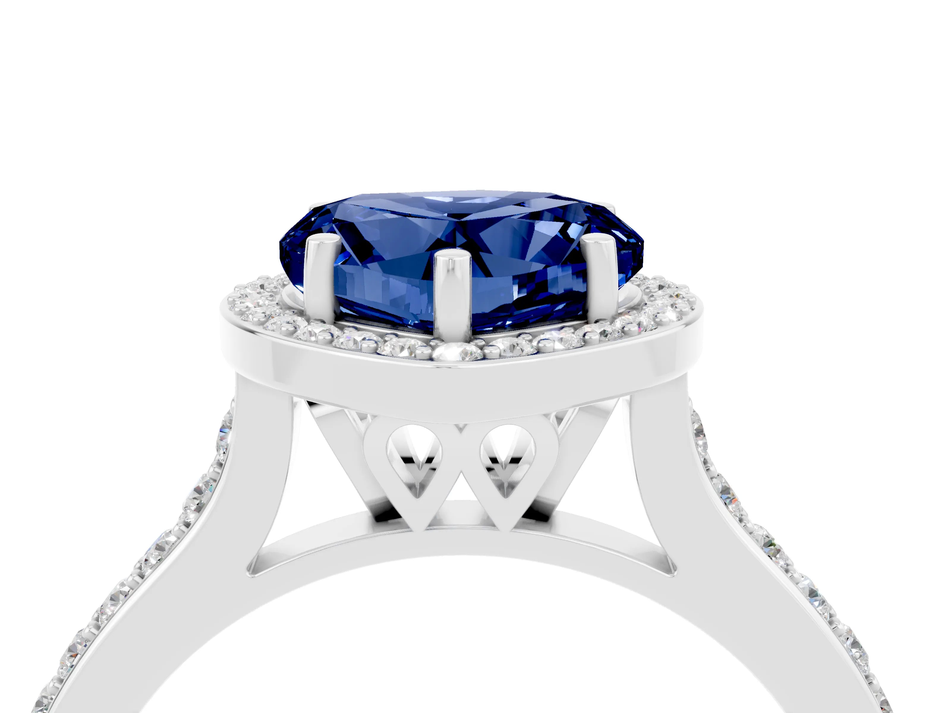 White gold Heart Cut Halo Round Diamond Pavé Band with Four-Prong Setting_4