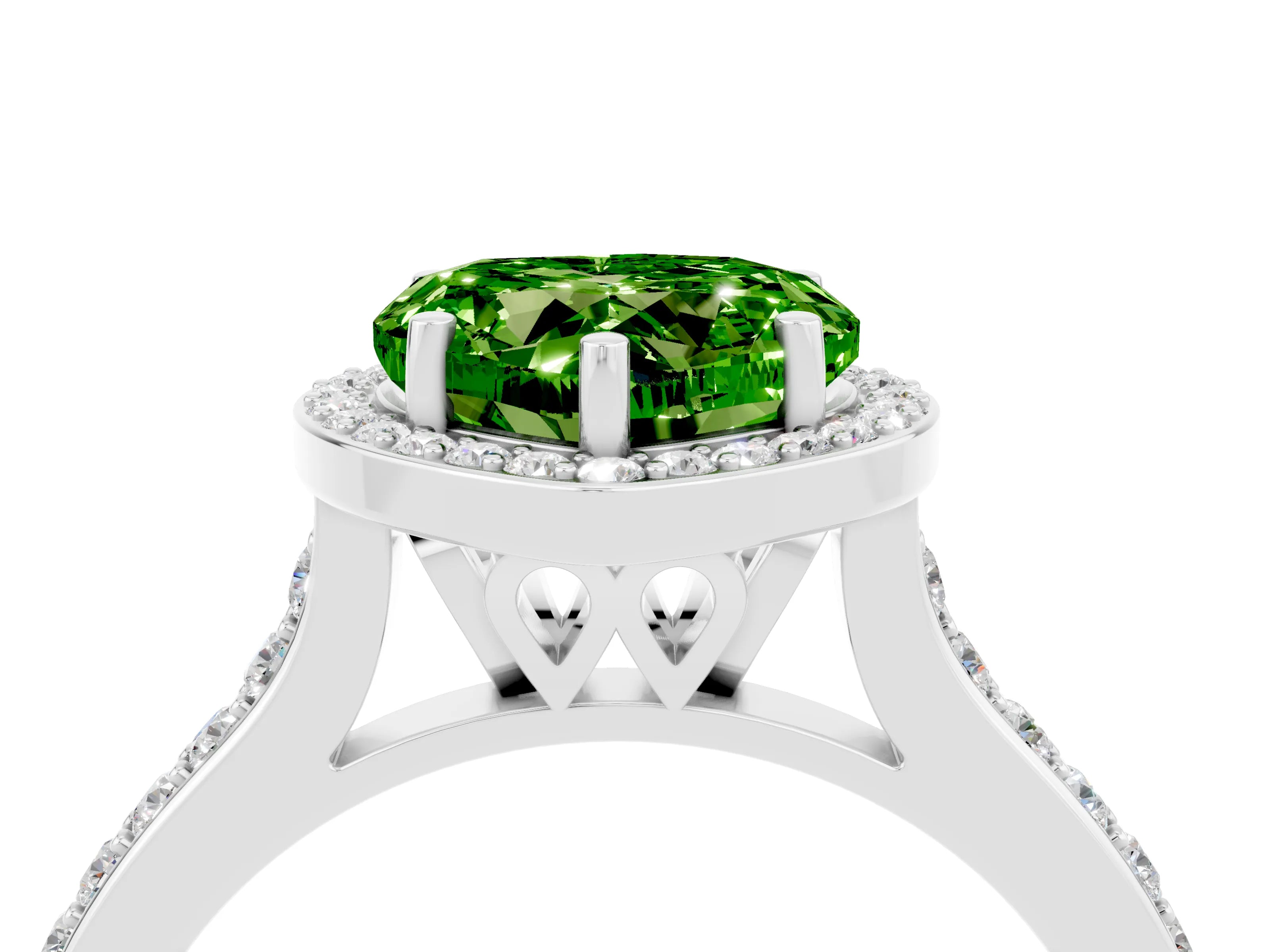 White gold Heart Cut Halo Round Diamond Pavé Band with Four-Prong Setting_4