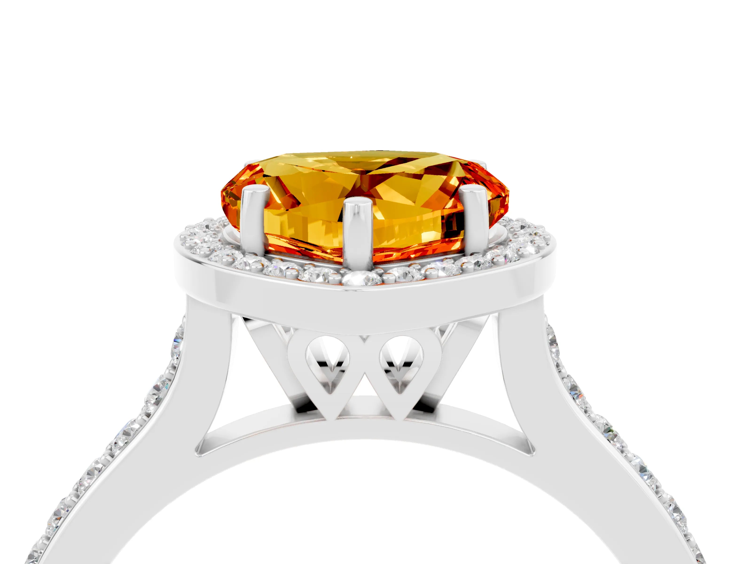 White gold Heart Cut Halo Round Diamond Pavé Band with Four-Prong Setting_4