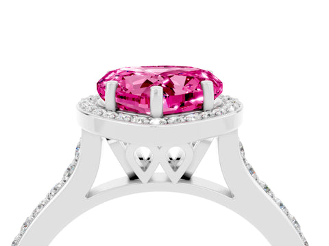 White gold Heart Cut Halo Round Diamond Pavé Band with Four-Prong Setting_4