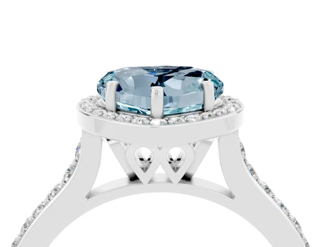 White gold Heart Cut Halo Round Diamond Pavé Band with Four-Prong Setting_4