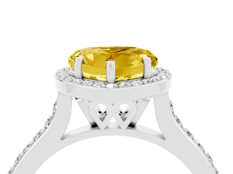White gold Heart Cut Halo Round Diamond Pavé Band with Four-Prong Setting_4