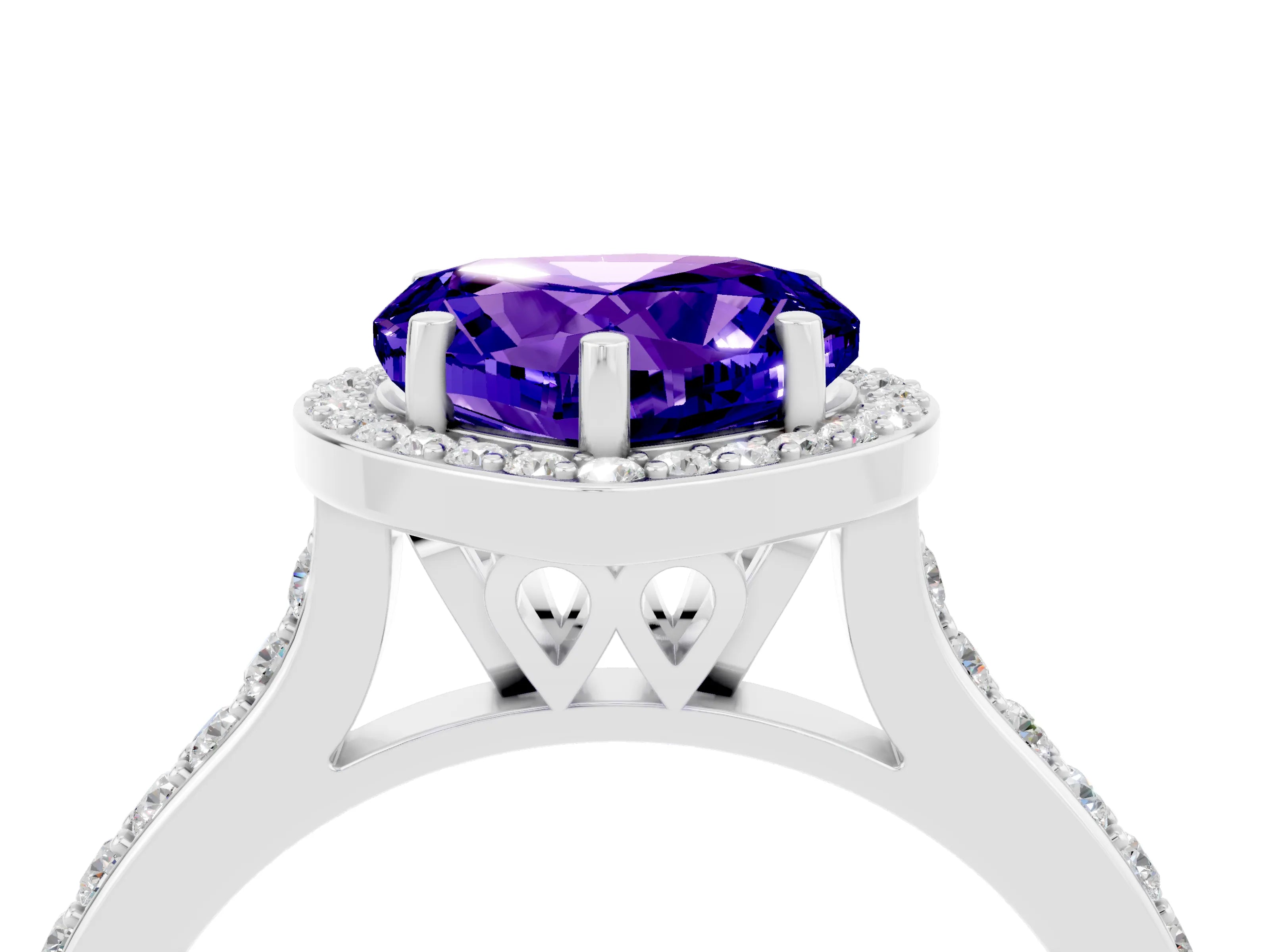 White gold Heart Cut Halo Round Diamond Pavé Band with Four-Prong Setting_4