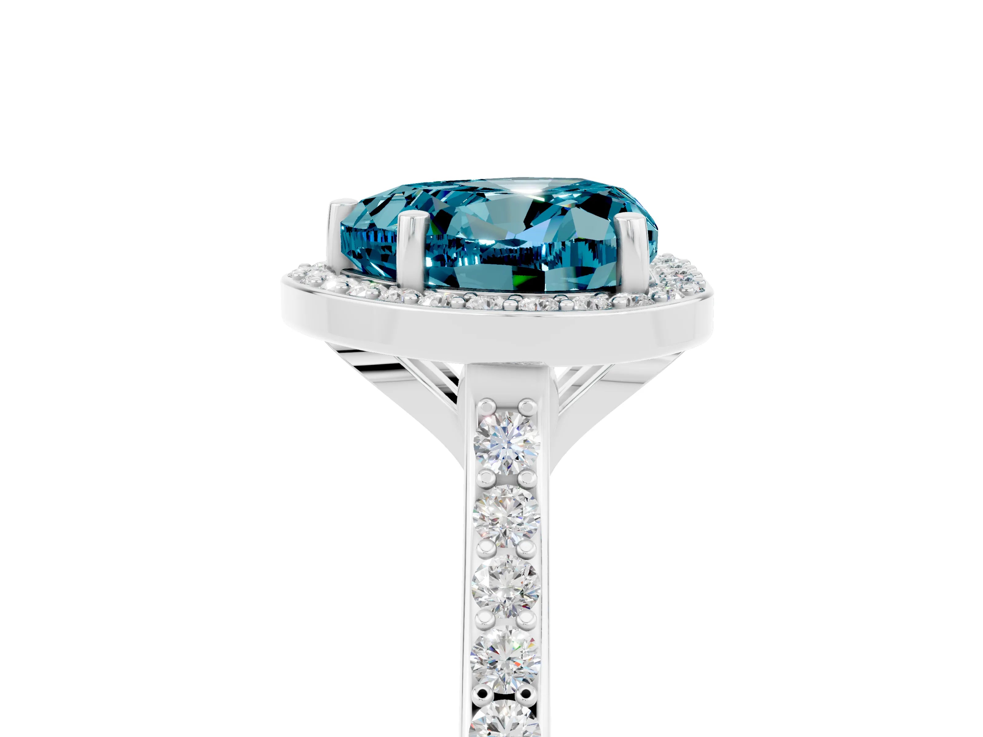 White gold Heart Cut Halo Round Diamond Pavé Band with Four-Prong Setting_5