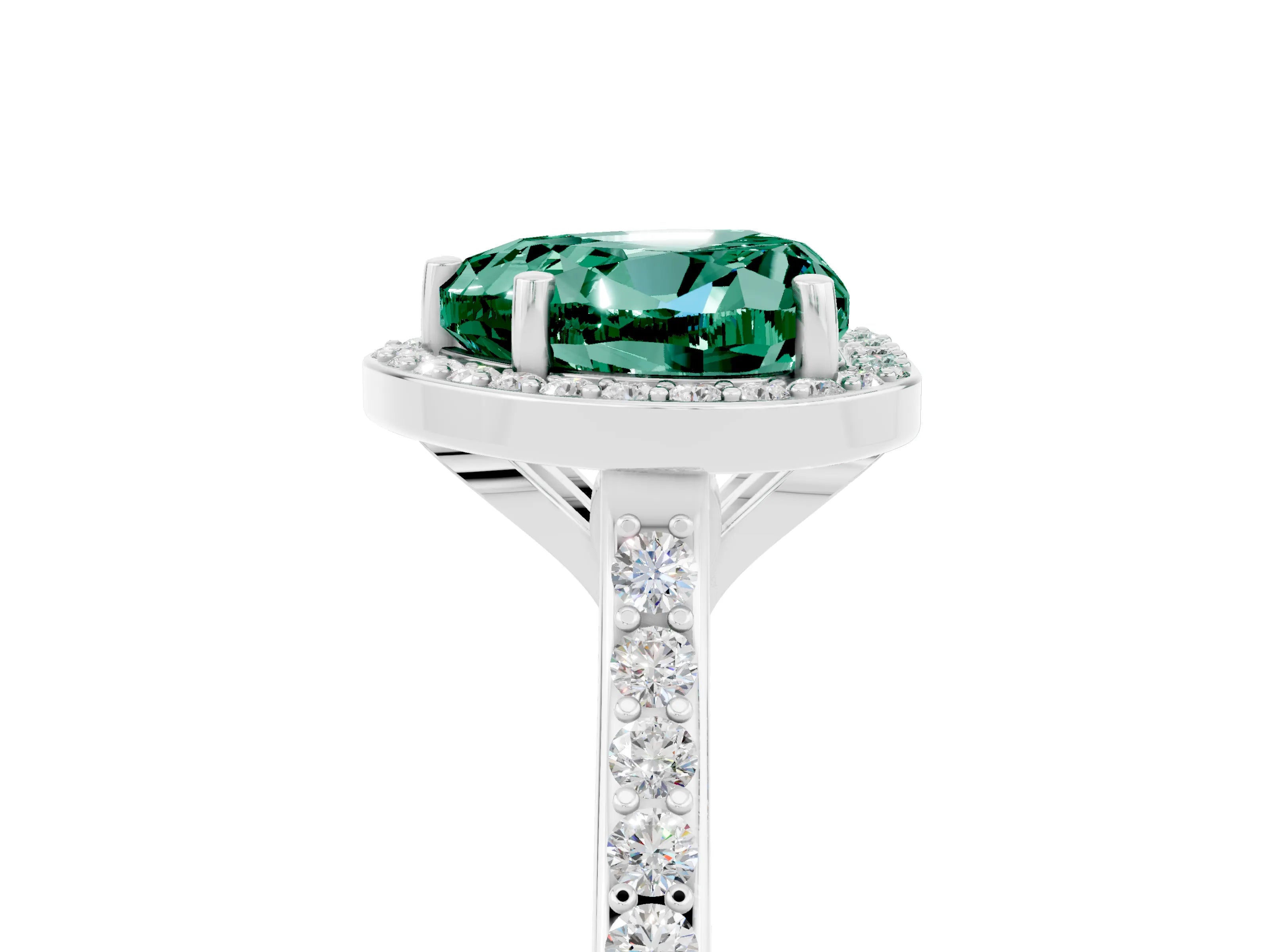 White gold Heart Cut Halo Round Diamond Pavé Band with Four-Prong Setting_5