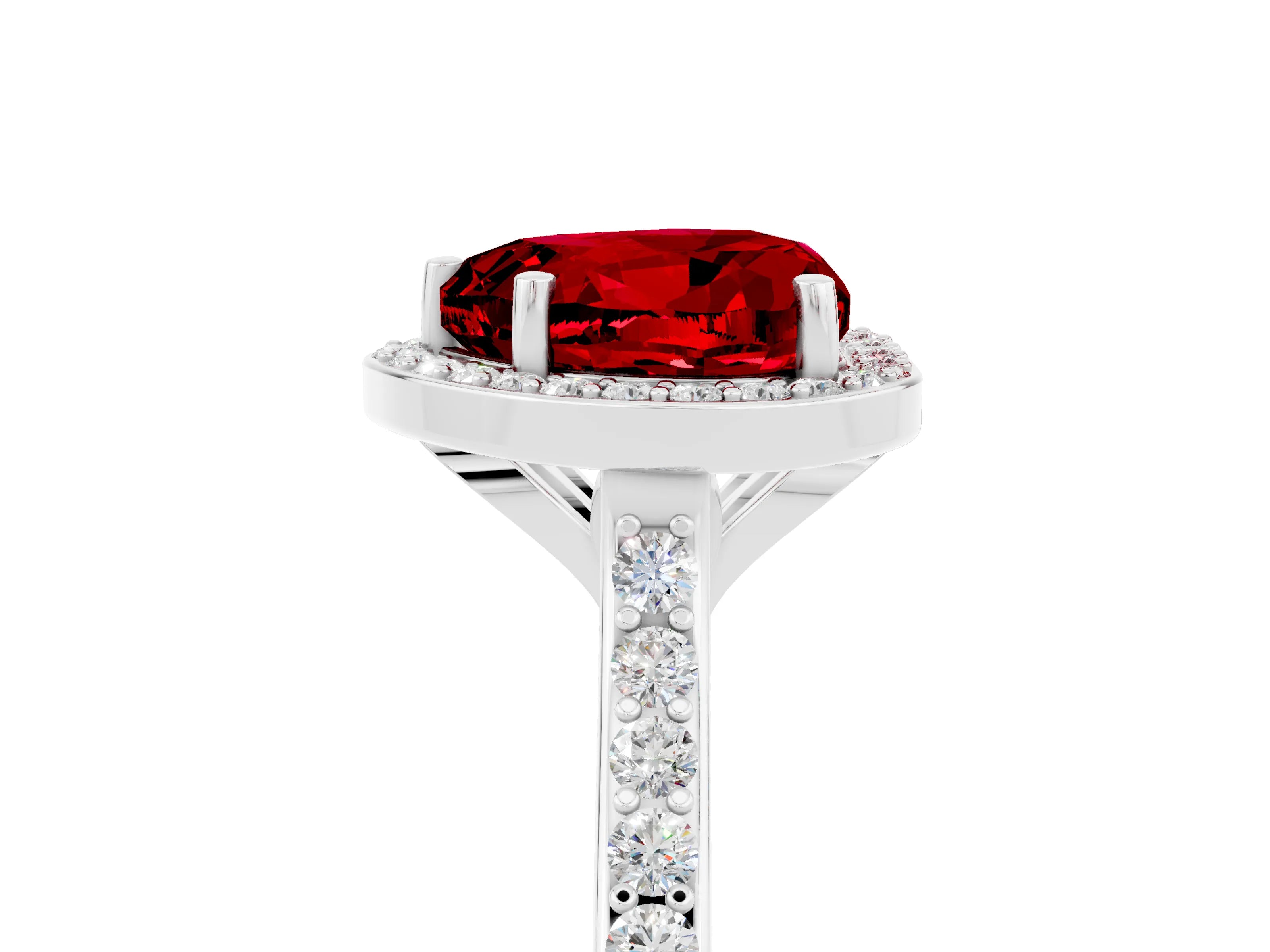 White gold Heart Cut Halo Round Diamond Pavé Band with Four-Prong Setting_5