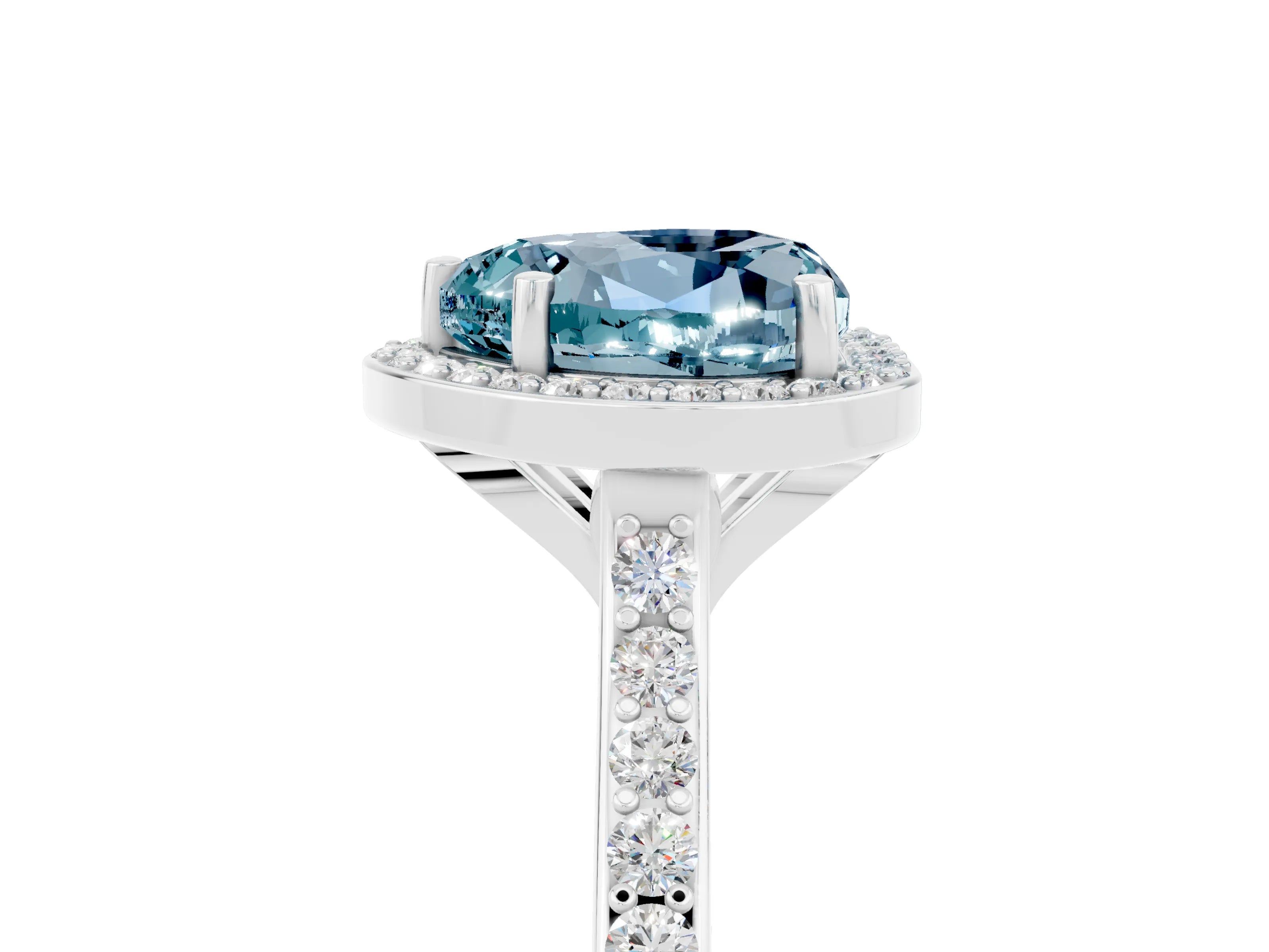 White gold Heart Cut Halo Round Diamond Pavé Band with Four-Prong Setting_5