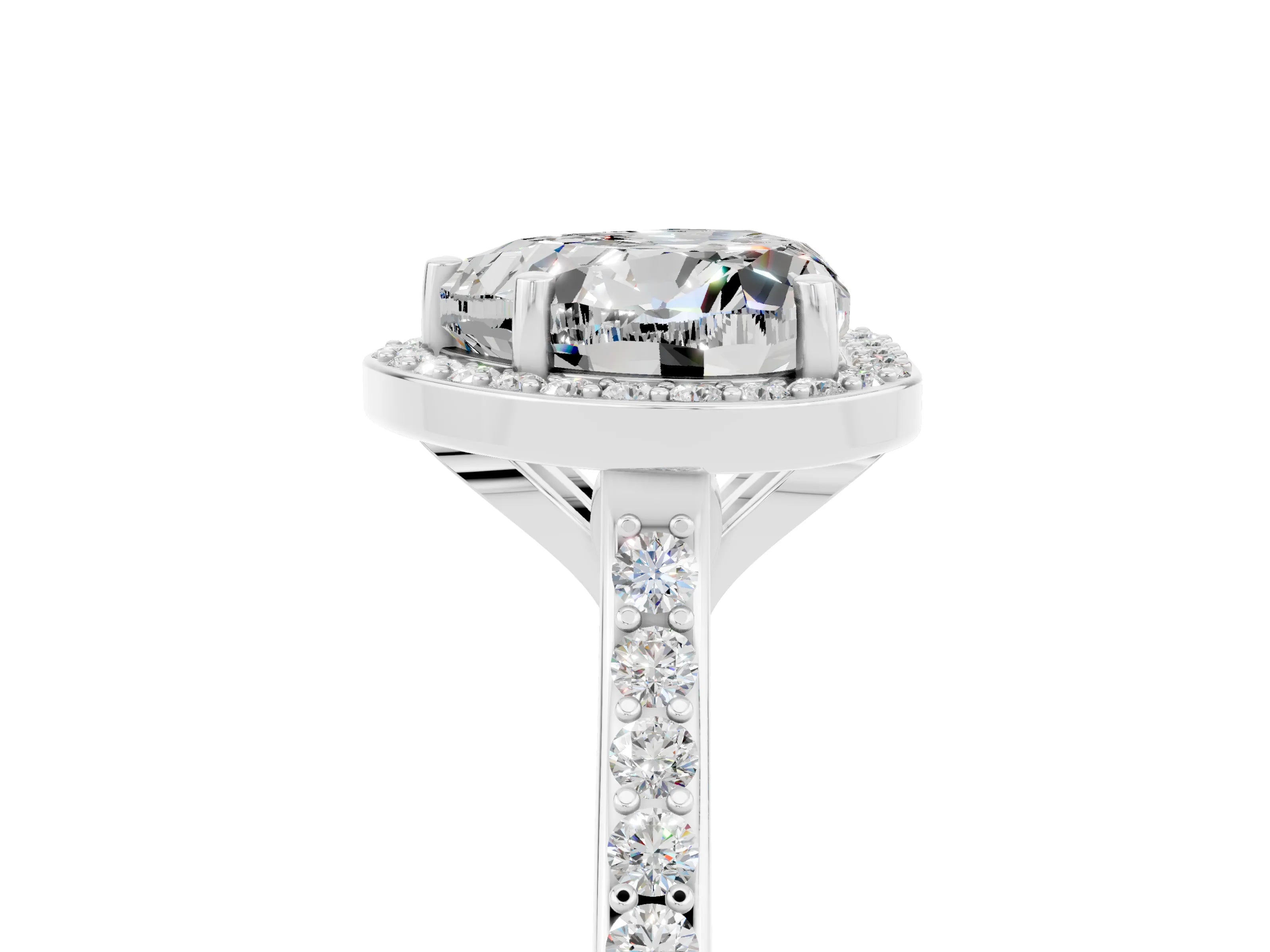 White gold Heart Cut Halo Round Diamond Pavé Band with Four-Prong Setting_5