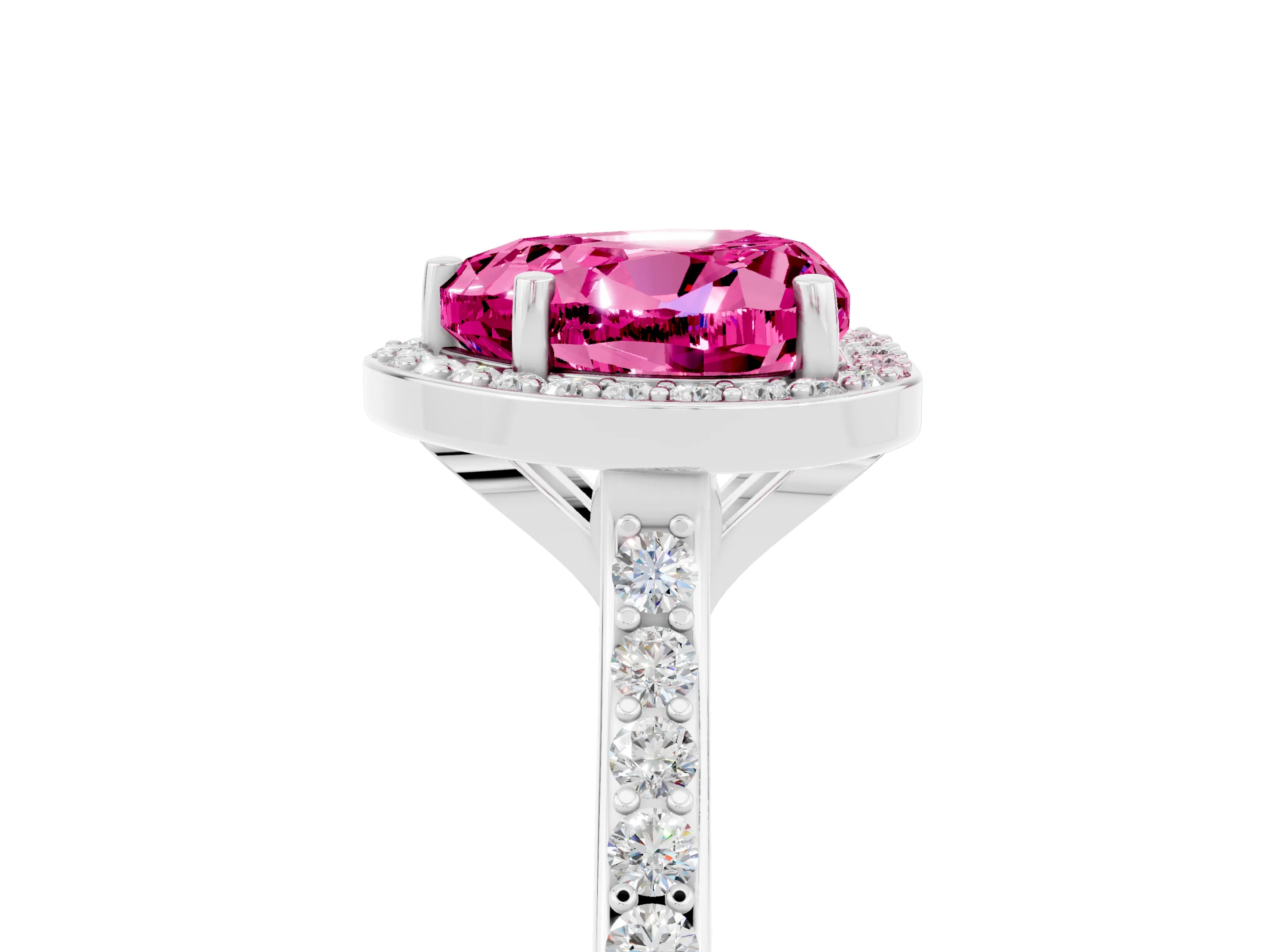 White gold Heart Cut Halo Round Diamond Pavé Band with Four-Prong Setting_5