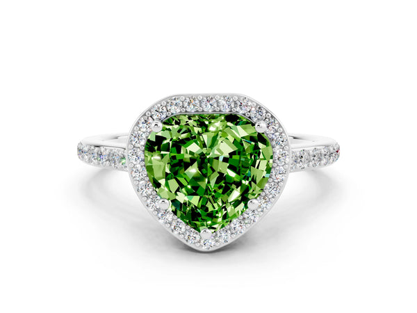 Silver Heart Cut Halo Round Diamond Pavé Band with Four-Prong Setting