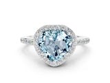 White gold Heart Cut Halo Round Diamond Pavé Band with Four-Prong Setting
