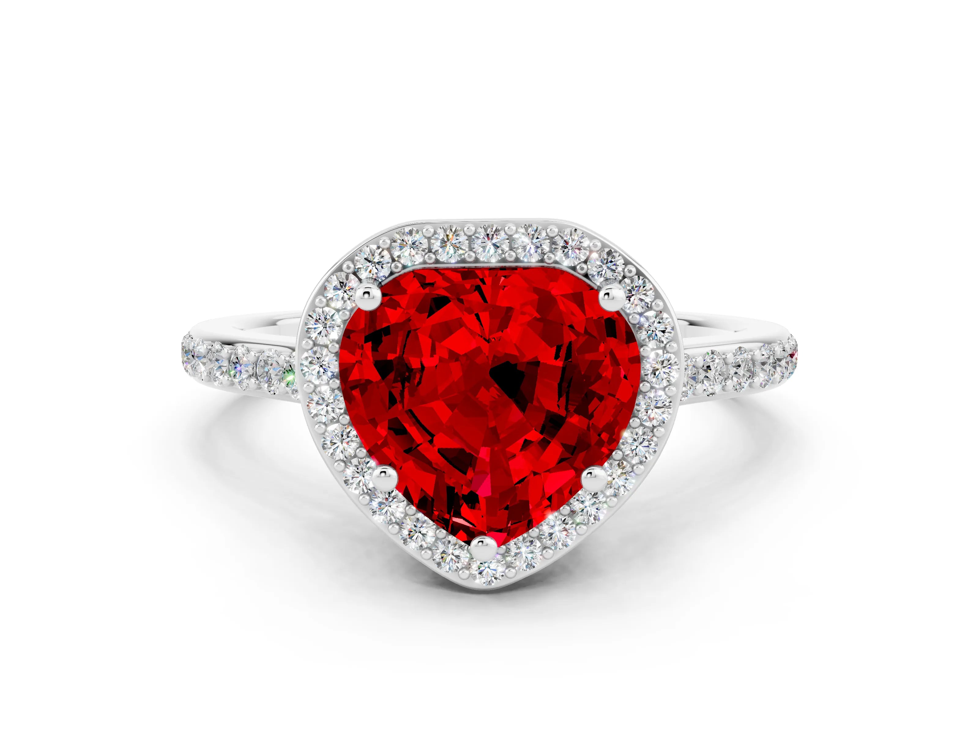 White gold Heart Cut Halo Round Diamond Pavé Band with Four-Prong Setting