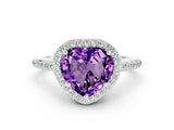 White gold Heart Cut Halo Round Diamond Pavé Band with Four-Prong Setting