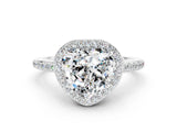 White gold Heart Cut Halo Round Diamond Pavé Band with Four-Prong Setting