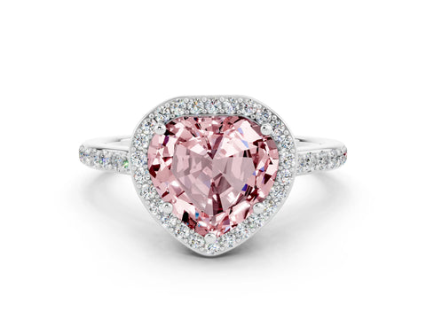 White gold Heart Cut Halo Round Diamond Pavé Band with Four-Prong Setting