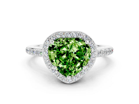 White gold Heart Cut Halo Round Diamond Pavé Band with Four-Prong Setting