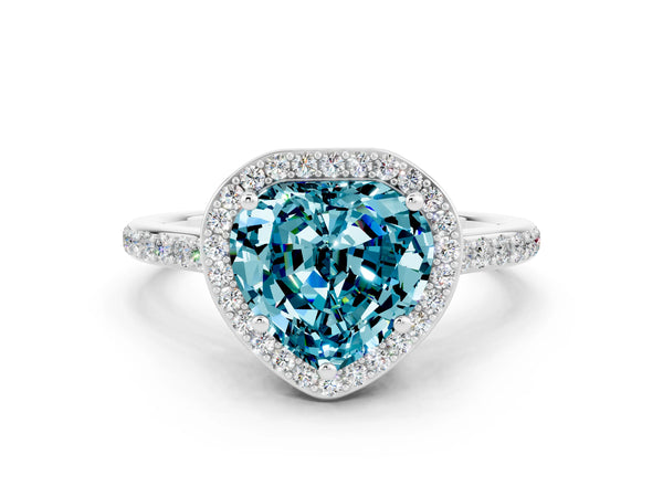 White gold Heart Cut Halo Round Diamond Pavé Band with Four-Prong Setting