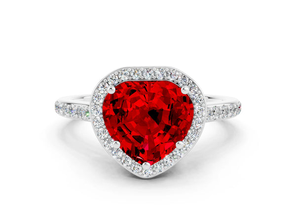 Platinum Heart Cut Halo Round Diamond Pavé Band with Four-Prong Setting