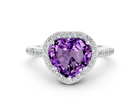 White gold Heart Cut Halo Round Diamond Pavé Band with Four-Prong Setting