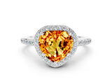 White gold Heart Cut Halo Round Diamond Pavé Band with Four-Prong Setting