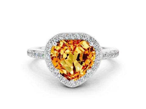 White gold Heart Cut Halo Round Diamond Pavé Band with Four-Prong Setting