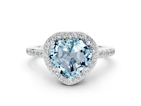 White gold Heart Cut Halo Round Diamond Pavé Band with Four-Prong Setting