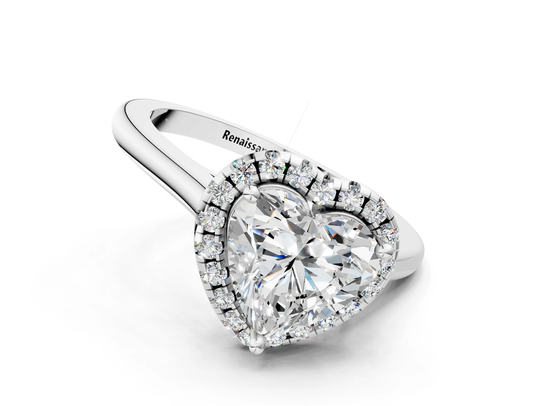 White gold Heart Cut Halo Round Diamond Solitaire Engagement Ring with Pave Band and Four-Prong Setting_7