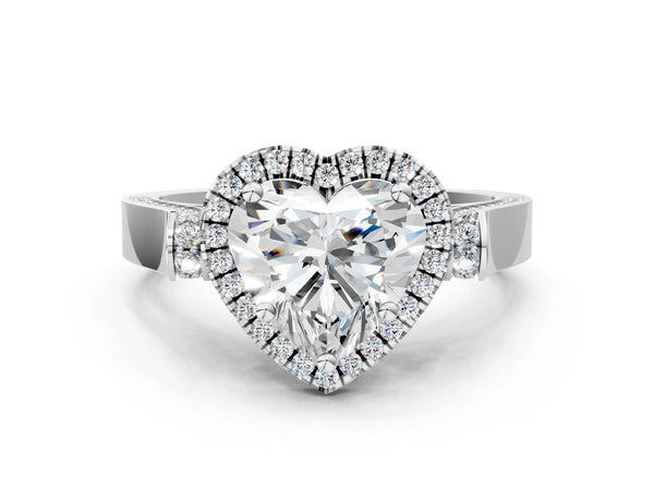 White gold Cushion Halo Round Diamond Twist Band with Four-Prong Setting