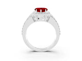White gold Heart Cut Halo Ruby Ring with Split Shank and Four-Prong Setting_3