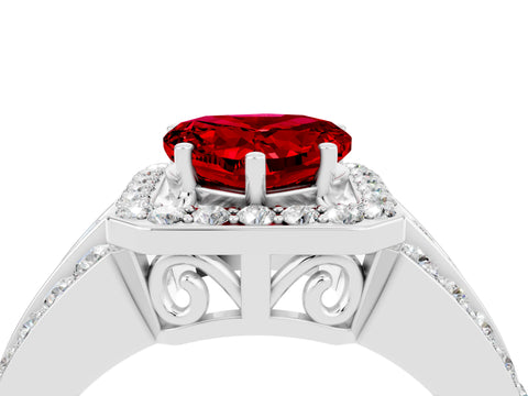 White gold Heart Cut Halo Ruby Ring with Split Shank and Four-Prong Setting_4