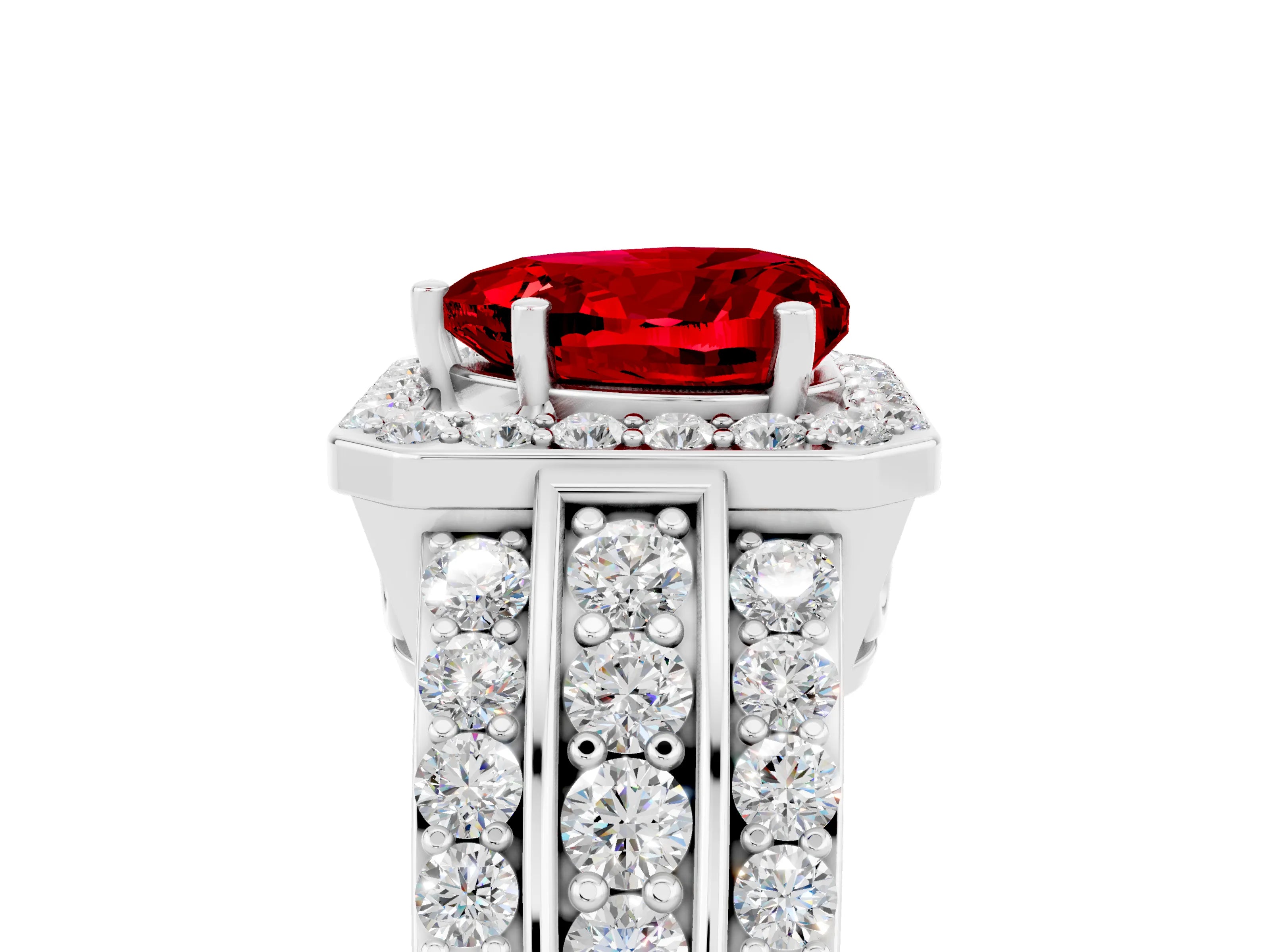 White gold Heart Cut Halo Ruby Ring with Split Shank and Four-Prong Setting_5
