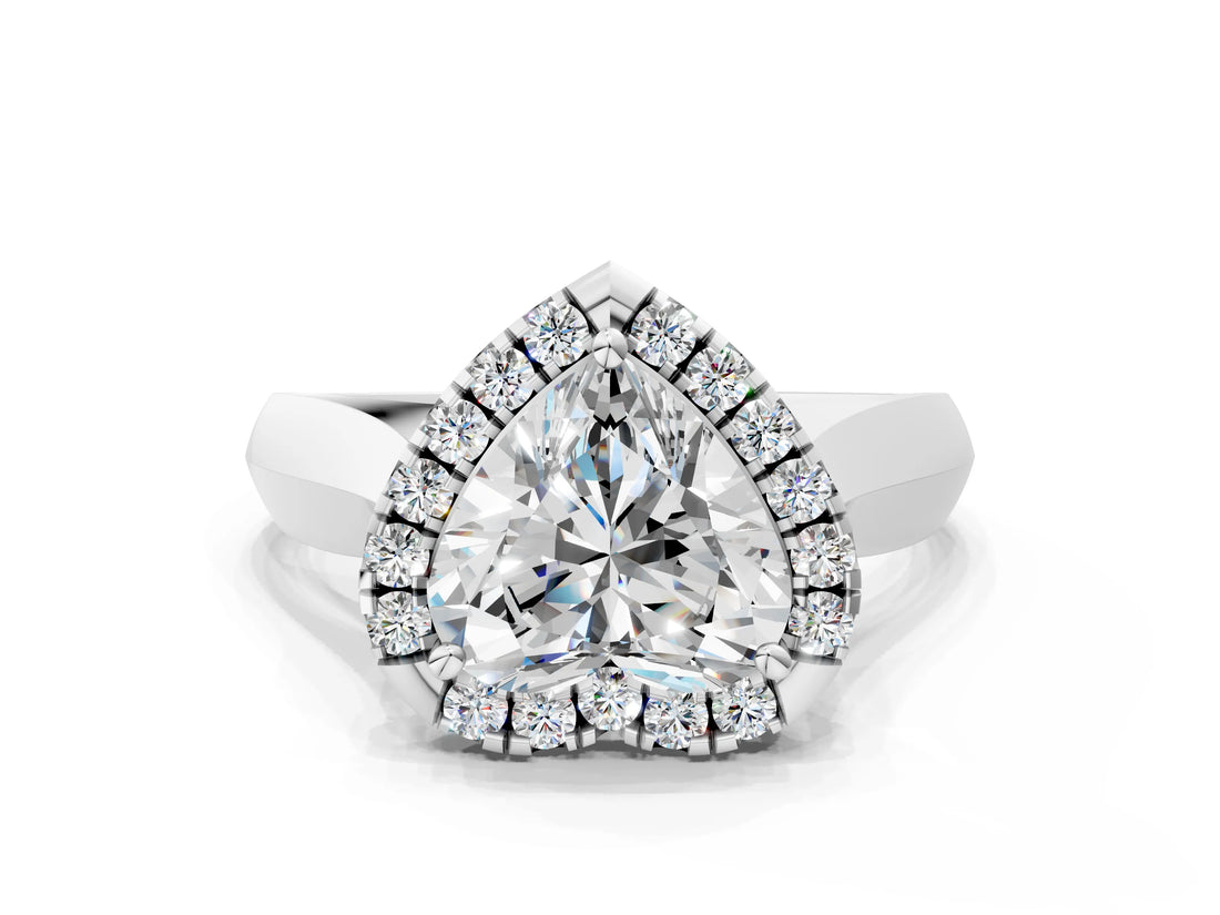 White gold Heart Cut Halo Solitaire Engagement Ring with Square Band and Four-Prong Setting_123