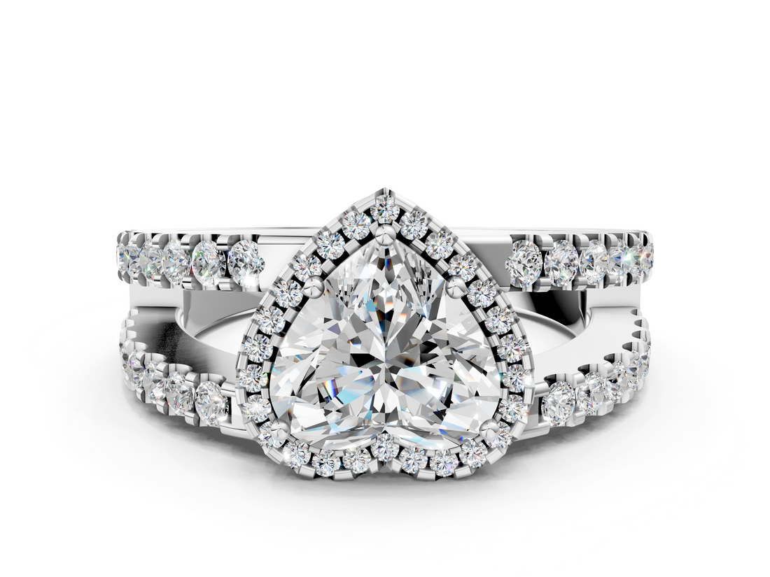 White gold Heart Cut Halo Split Shank Diamond Ring with Four-Prong Setting_76