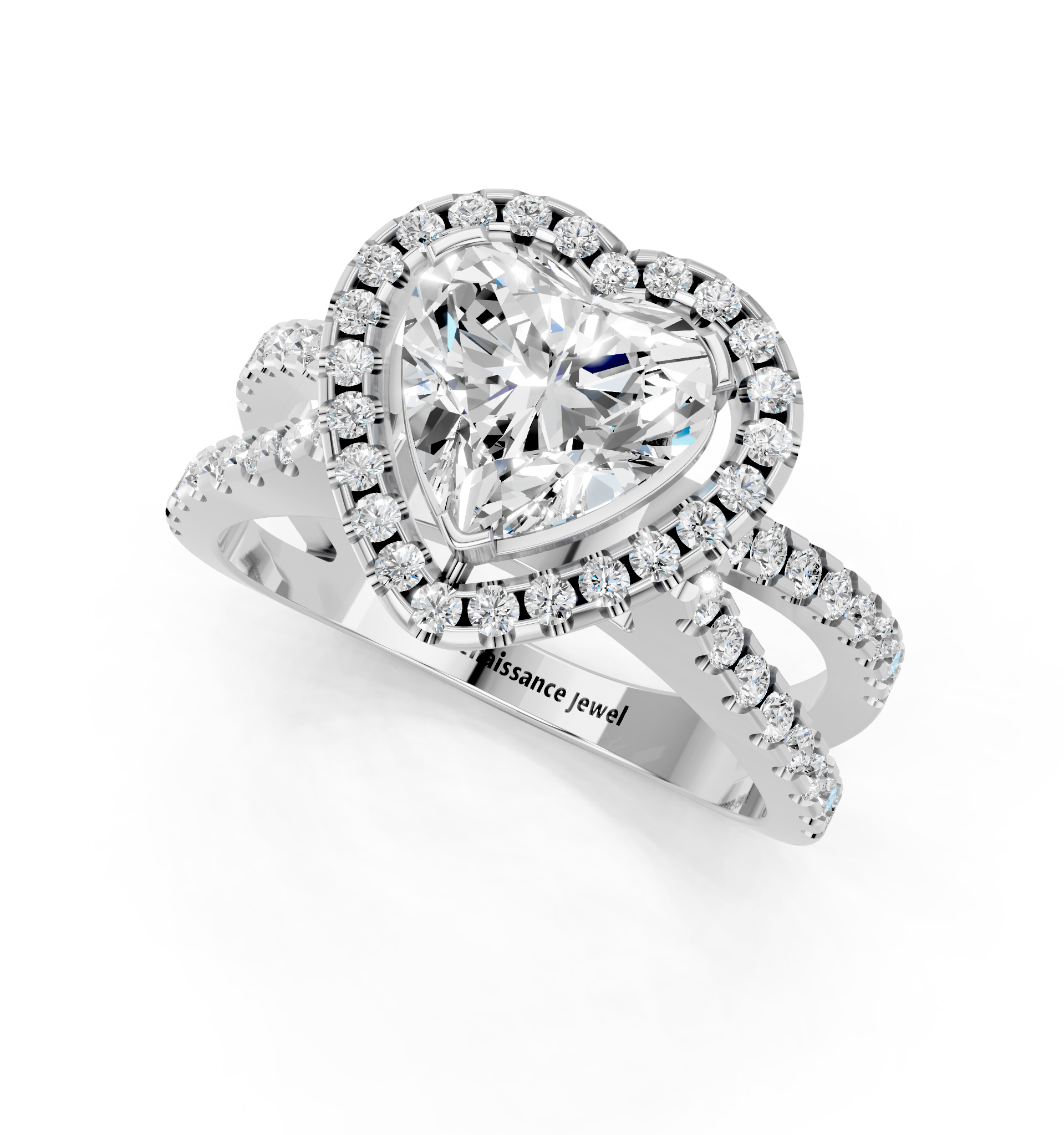 White gold Heart Cut Halo Split Shank Pave Set Ring_26
