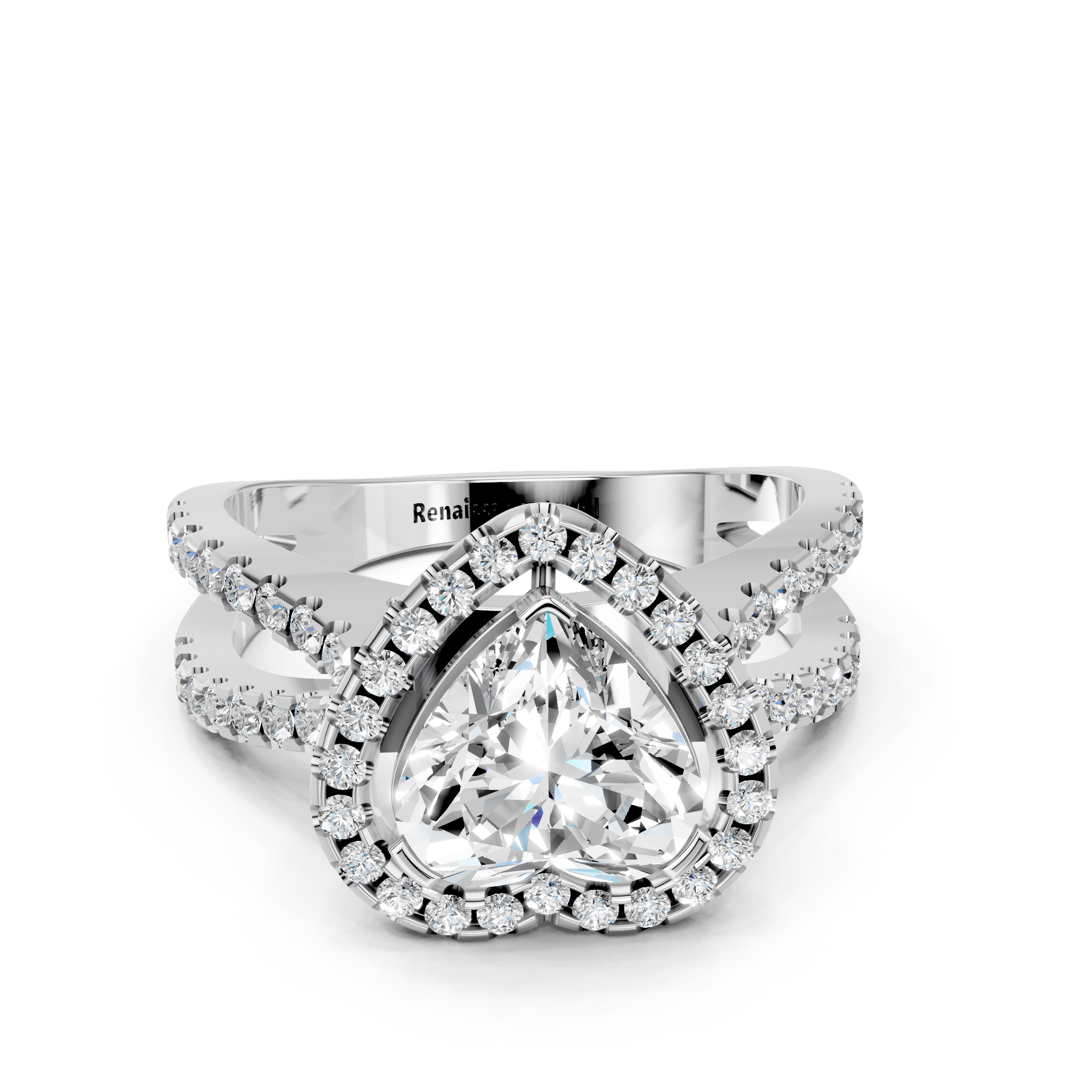 White gold Heart Cut Halo Split Shank Pave Set Ring_34