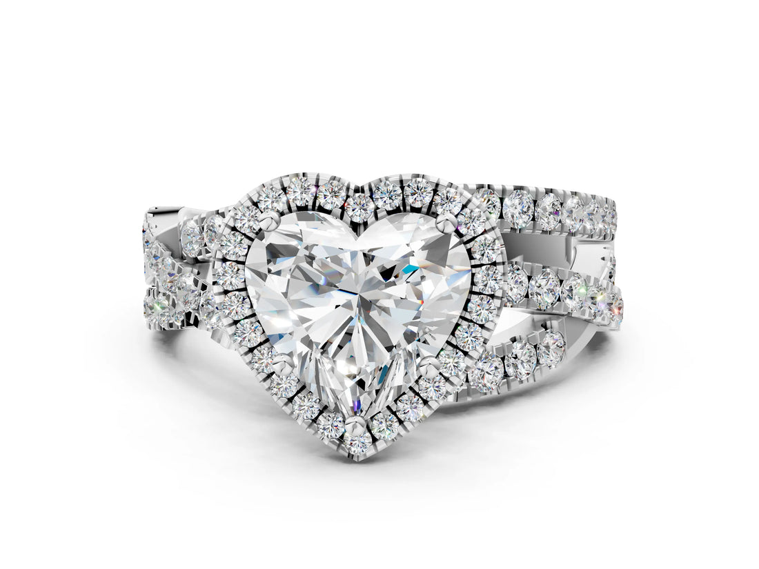 White gold Heart Cut Halo Split Shank Prong Setting Ring_12