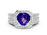 White gold Heart Cut Halo Tanzanite Ring with Split Shank and Four-Prong Setting