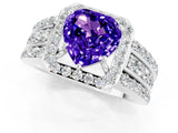 White gold Heart Cut Halo Tanzanite Ring with Split Shank and Four-Prong Setting_1