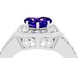 White gold Heart Cut Halo Tanzanite Ring with Split Shank and Four-Prong Setting_4
