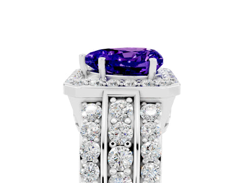 White gold Heart Cut Halo Tanzanite Ring with Split Shank and Four-Prong Setting_5